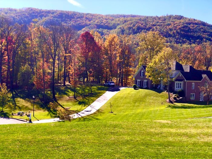 Neighborhood homes among trees in autumn color
